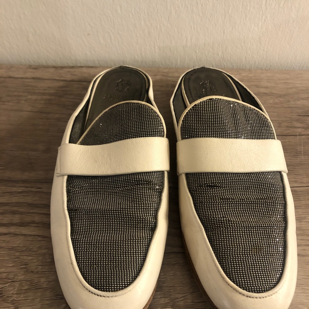 White and silver mules